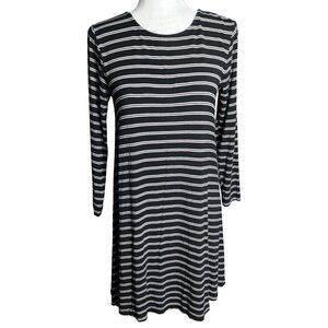 Old Navy Dress Black Stripe Knit Swing Midi Basic Layers Womens S